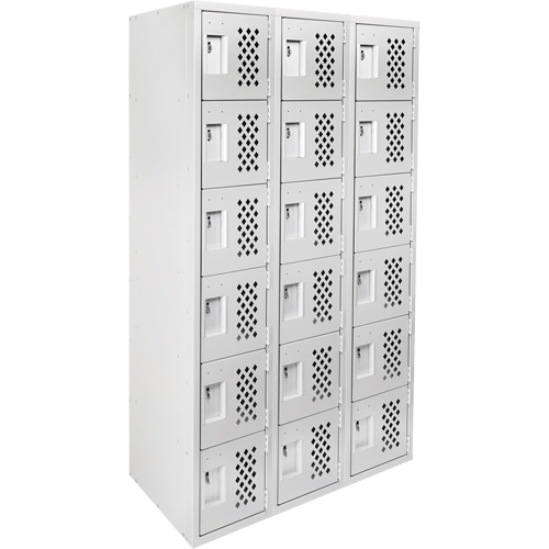 Clean-Line Perforated Lockerette, 6 -tier, Bank of 3, 12" x 72" x 12", Steel Meunier Outillage Industriel