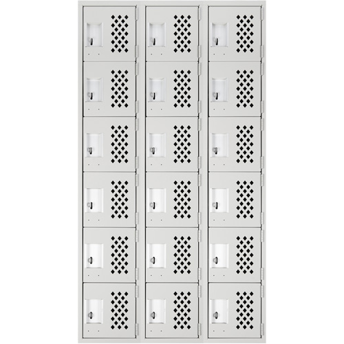 Clean-Line Perforated Lockerette, 6 -tier, Bank of 3, 12" x 72" x 12", Steel Meunier Outillage Industriel