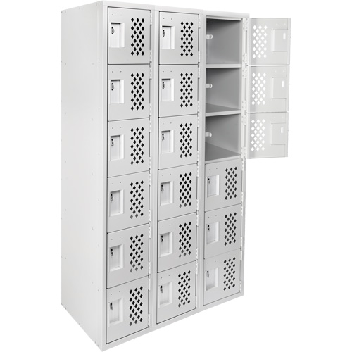 Clean-Line Perforated Lockerette, 6 -tier, Bank of 3, 12" x 72" x 12", Steel Meunier Outillage Industriel
