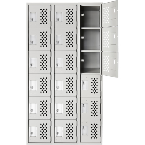 Clean-Line Perforated Lockerette, 6 -tier, Bank of 3, 12" x 72" x 12", Steel Meunier Outillage Industriel