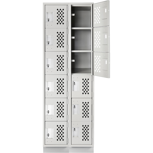 Assembled Lockerettes Clean Line Perforated Economy Lockers, 6 -tier, Bank of 2, 18" x 72" x 12", Steel Meunier Outillage Industriel