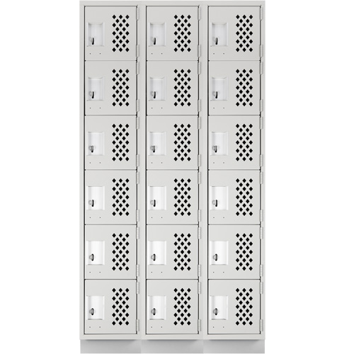 Assembled Lockerettes Clean Line Perforated Economy Lockers, 6 -tier, Bank of 3, 18" x 72" x 12", Steel Meunier Outillage Industriel