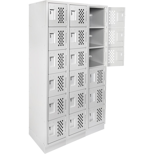 Assembled Lockerettes Clean Line Perforated Economy Lockers, 6 -tier, Bank of 3, 18" x 72" x 12", Steel Meunier Outillage Industriel