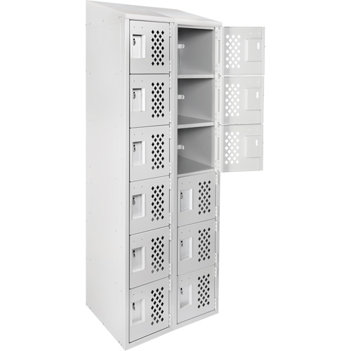 Assembled Lockerettes Clean Line Perforated Economy Lockers, 6 -tier, Bank of 2, 18" x 72" x 12", Steel Meunier Outillage Industriel