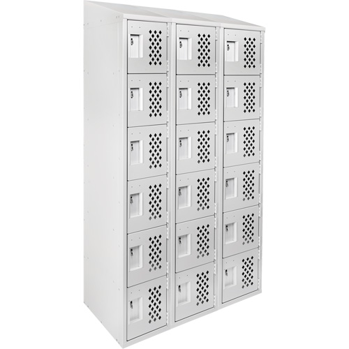 Assembled Lockerettes Clean Line Perforated Economy Lockers, 6 -tier, Bank of 3, 18" x 72" x 12", Steel Meunier Outillage Industriel