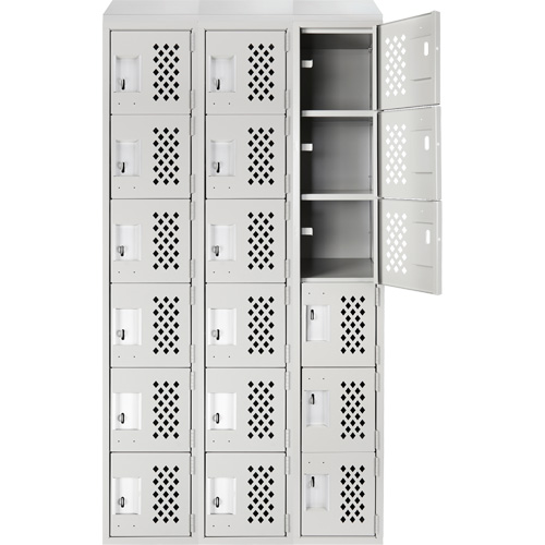 Assembled Lockerettes Clean Line Perforated Economy Lockers, 6 -tier, Bank of 3, 18" x 72" x 12", Steel Meunier Outillage Industriel