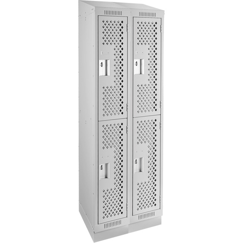 Clean Line Lockers, 2 -tier, Bank of 2, 24" x 15" x 82", Steel, Grey, Rivet (Assembled), Perforated Meunier Outillage Industriel