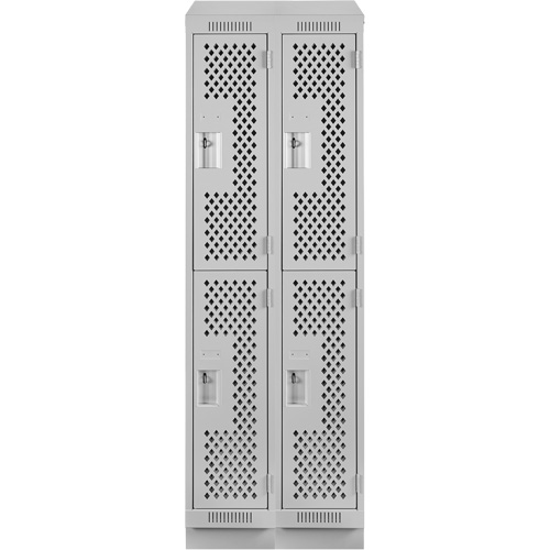 Clean Line Lockers, 2 -tier, Bank of 2, 24" x 15" x 82", Steel, Grey, Rivet (Assembled), Perforated Meunier Outillage Industriel