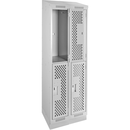 Clean Line Lockers, 2 -tier, Bank of 2, 24" x 15" x 82", Steel, Grey, Rivet (Assembled), Perforated Meunier Outillage Industriel