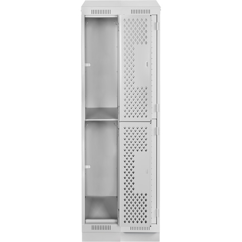 Clean Line Lockers, 2 -tier, Bank of 2, 24" x 15" x 82", Steel, Grey, Rivet (Assembled), Perforated Meunier Outillage Industriel