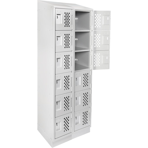 Assembled Lockerettes Clean Line Perforated Economy Lockers, 6 -tier, Bank of 2, 18" x 72" x 12", Steel Meunier Outillage Industriel