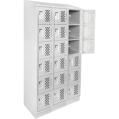 Assembled Lockerettes Clean Line Perforated Economy Lockers, 6 -tier, Bank of 3, 18" x 72" x 12", Steel Meunier Outillage Industriel