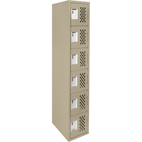 Clean-Line Perforated Lockerette, 6 -tier, 15" x 72" x 12", Steel Meunier Outillage Industriel