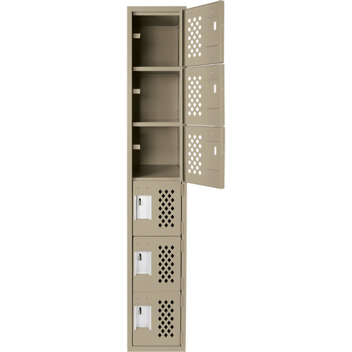 Clean-Line Perforated Lockerette, 6 -tier, 15" x 72" x 12", Steel Meunier Outillage Industriel