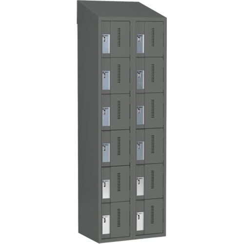 Concorde Heavy-Duty Lockers, 6 -tier, Bank of 2, 24" x 18" x 78", Steel, Charcoal, Welded (Assembled) Meunier Outillage Industriel