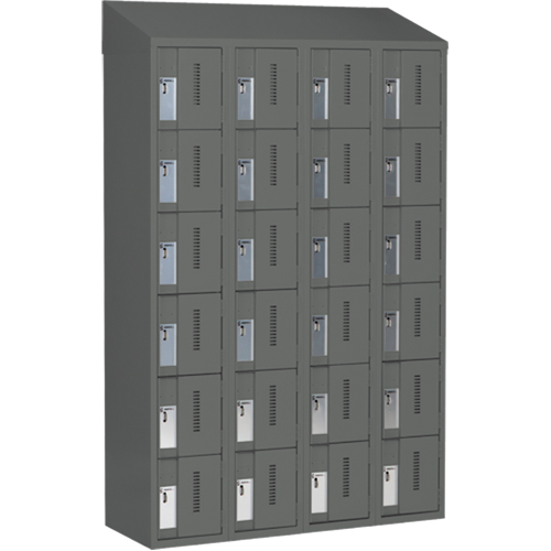 Concorde Heavy-Duty Lockers, 6 -tier, Bank of 4, 48" x 18" x 78", Steel, Charcoal, Welded (Assembled) Meunier Outillage Industriel