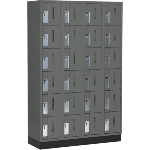Concorde Heavy-Duty Lockers, 6 -tier, Bank of 4, 48" x 18" x 76", Steel, Charcoal, Welded (Assembled) Meunier Outillage Industriel
