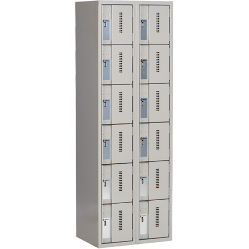 Concorde Heavy-Duty Lockers, 6 -tier, Bank of 2, 24" x 18" x 72", Steel, Grey, Welded (Assembled) Meunier Outillage Industriel