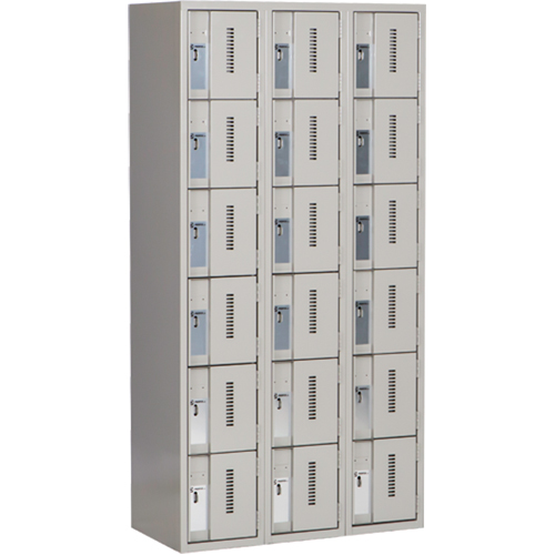 Concorde Heavy-Duty Lockers, 6 -tier, Bank of 3, 36" x 18" x 72", Steel, Grey, Welded (Assembled) Meunier Outillage Industriel