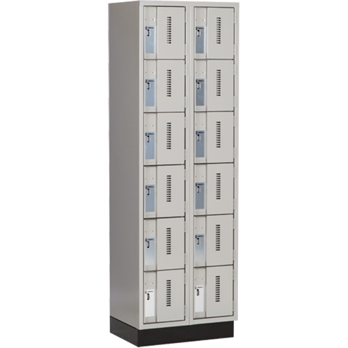 Concorde Heavy-Duty Lockers, 6 -tier, Bank of 2, 24" x 18" x 76", Steel, Grey, Welded (Assembled) Meunier Outillage Industriel