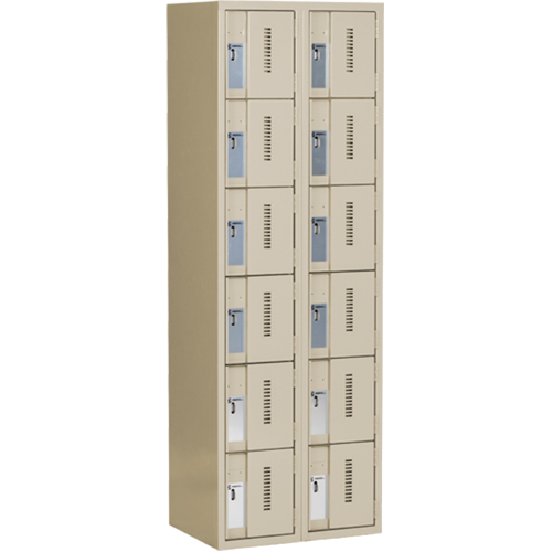 Concorde Heavy-Duty Lockers, 6 -tier, Bank of 2, 24" x 18" x 72", Steel, Beige, Welded (Assembled) Meunier Outillage Industriel