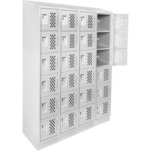 Assembled Clean Line Perforated Economy Lockers, 6 -tier, Bank of 4, 18" x 72" x 12", Steel Meunier Outillage Industriel