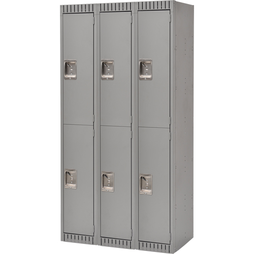 Lockers, 2 -tier, Bank of 3, 36" x 18" x 72", Steel, Grey, Rivet (Assembled) Meunier Outillage Industriel