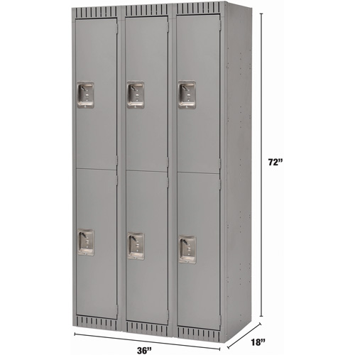 Lockers, 2 -tier, Bank of 3, 36" x 18" x 72", Steel, Grey, Rivet (Assembled) Meunier Outillage Industriel