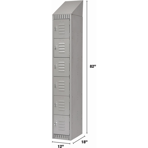 Lockers, 6 -tier, 12" x 18" x 82", Steel, Grey, Knocked Down Meunier Outillage Industriel
