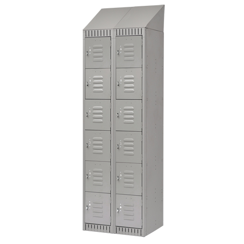 Lockers, 6 -tier, Bank of 2, 24" x 18" x 82", Steel, Grey, Knocked Down Meunier Outillage Industriel