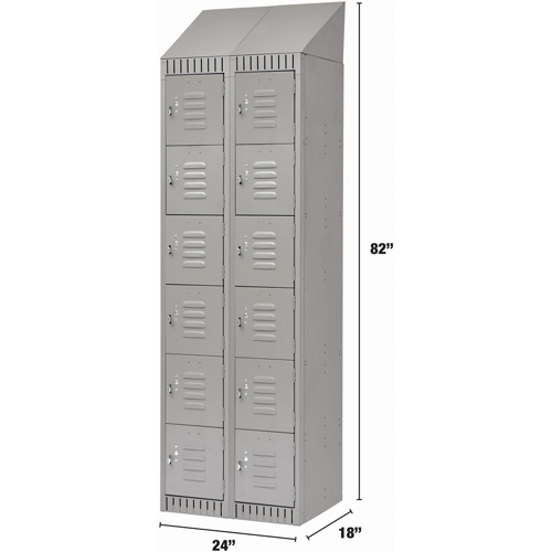 Lockers, 6 -tier, Bank of 2, 24" x 18" x 82", Steel, Grey, Knocked Down Meunier Outillage Industriel