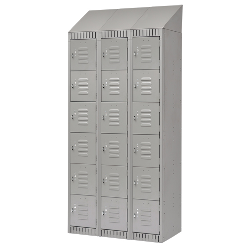 Lockers, 6 -tier, Bank of 3, 36" x 18" x 82", Steel, Grey, Knocked Down Meunier Outillage Industriel
