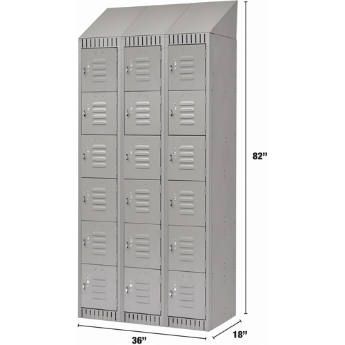 Lockers, 6 -tier, Bank of 3, 36" x 18" x 82", Steel, Grey, Knocked Down Meunier Outillage Industriel