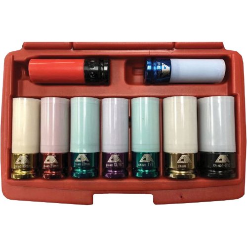 Jeu de douilles &agrave; chocs principales &agrave; paroi mince, 9 Morceaux, Prise de 1/2" Meunier Outillage Industriel