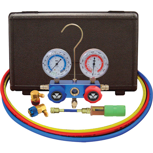 Automotive R134A 2-Way Manifold Gauge Set with Mini Dye Injector Meunier Outillage Industriel