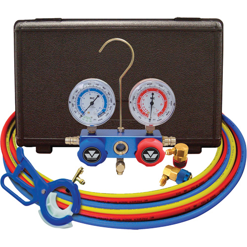 Jeu de manom&egrave;tres collecteurs pour automobile avec coupleurs et robinet perce-canette lat&eacute;rale 3 en 1 Meunier Outillage Industriel