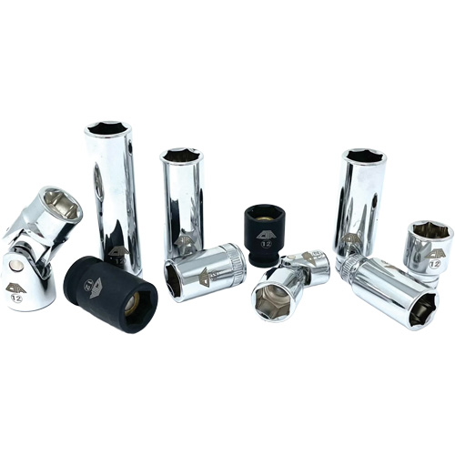 Jeu de douilles chrom&eacute;es avec rail, 10 Morceaux, Prise de 1/4"/3/8" Meunier Outillage Industriel