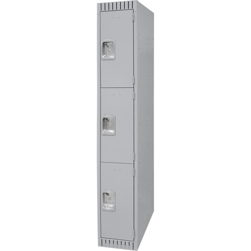Lockers, 3 -tier, 12" x 18" x 72", Steel, Grey, Knocked Down Meunier Outillage Industriel