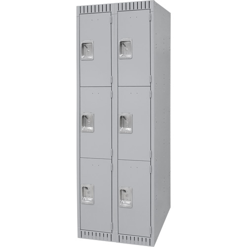 Lockers, 3 -tier, Bank of 2, 24" x 18" x 72", Steel, Grey, Knocked Down Meunier Outillage Industriel