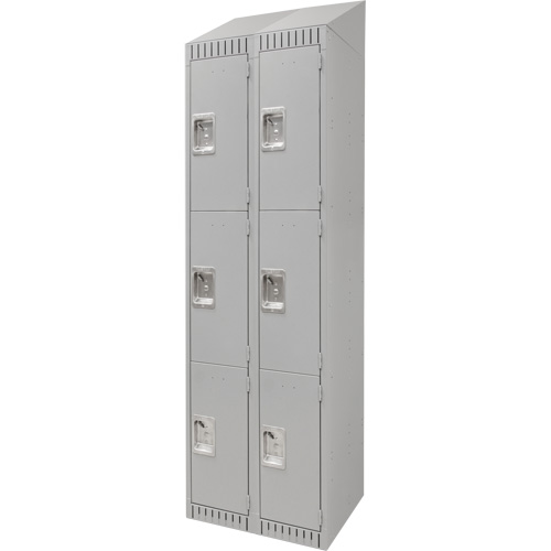Lockers, 3 -tier, Bank of 2, 24" x 18" x 82", Steel, Grey, Knocked Down Meunier Outillage Industriel