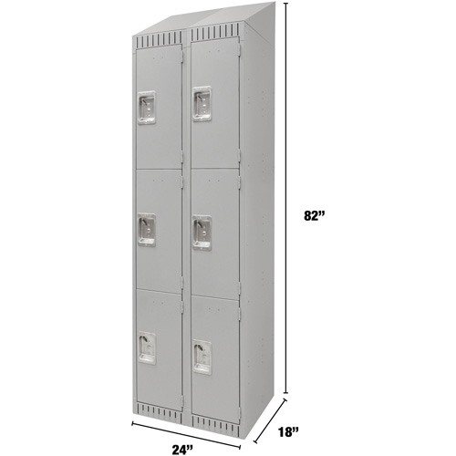Lockers, 3 -tier, Bank of 2, 24" x 18" x 82", Steel, Grey, Knocked Down Meunier Outillage Industriel