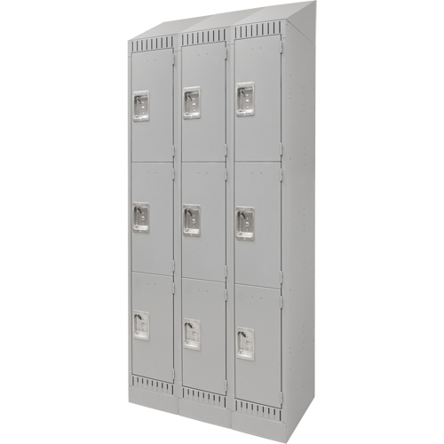 Lockers, 3 -tier, Bank of 3, 36" x 18" x 86", Steel, Grey, Knocked Down Meunier Outillage Industriel