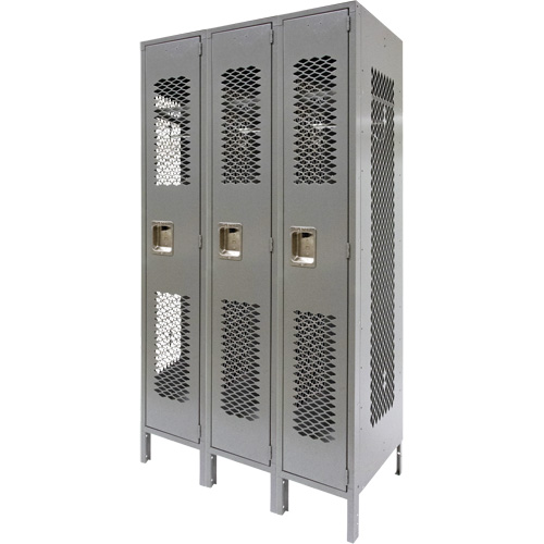 Vented Lockers, Bank of 3, 36" x 18" x 78", Steel, Grey, Knocked Down, Perforated Meunier Outillage Industriel