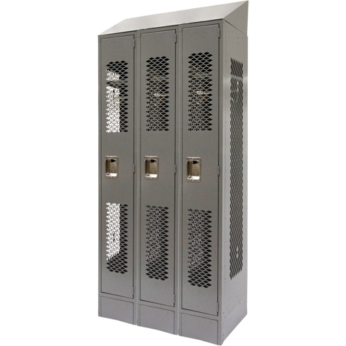 Vented Lockers, Bank of 3, 36" x 18" x 88", Steel, Grey, Knocked Down, Perforated Meunier Outillage Industriel