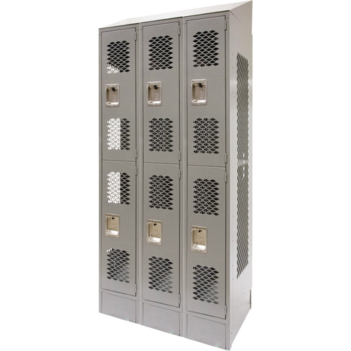 Casiers ventil&eacute;s, 2 niveaux, Bloc de 3, 36" x 18" x 88", Acier, Gris, D&eacute;mont&eacute;, Perfor&eacute; Meunier Outillage Industriel