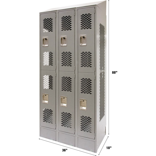Casiers ventil&eacute;s, 2 niveaux, Bloc de 3, 36" x 18" x 88", Acier, Gris, D&eacute;mont&eacute;, Perfor&eacute; Meunier Outillage Industriel