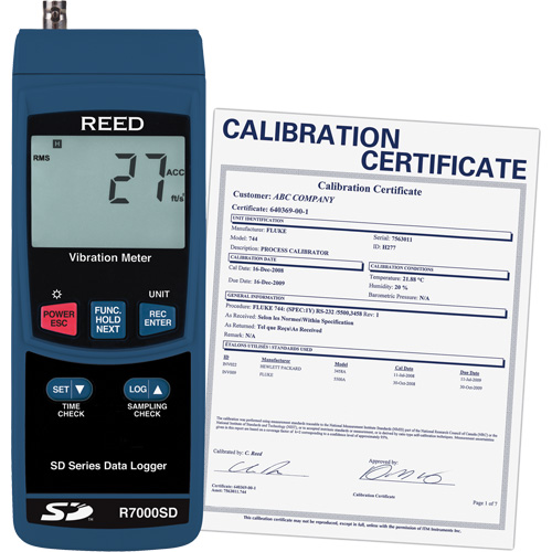 Vibrom&egrave;tre &agrave; enregistrement de donn&eacute;es avec certificat de calibration, 10% - 85% HR, 32°- 122° F ( 0° - 50° C ) Meunier Outillage Industriel