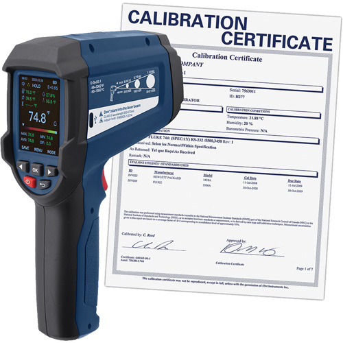 Thermom&egrave;tre infrarouge professionnel avec thermocouple de type K int&eacute;gr&eacute; et certificat d'&eacute;talonnage, -58 - 3362°F (-50 - 1850°C), 55:1, &eacute;missivit&eacute; Ajustable Meunier Outillage Industriel