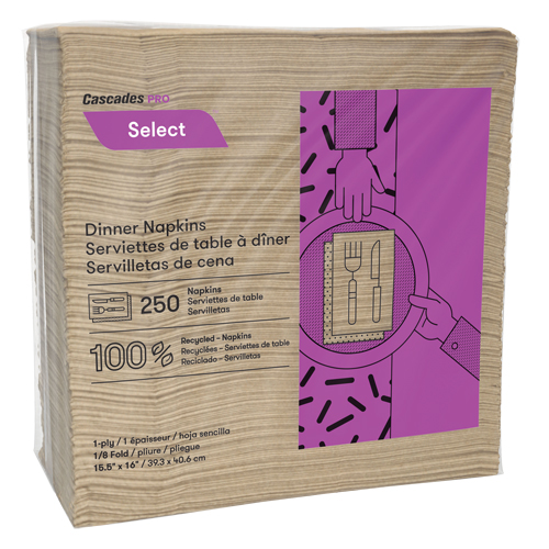 Pro Select 1/8 Fold Dinner Napkins, 1 Ply, 15.5" x 16" Meunier Outillage Industriel