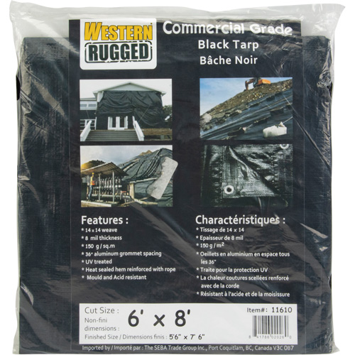 B&acirc;che, Usage industriel l&eacute;ger, Noir, 6' x 8' x 8 mils Meunier Outillage Industriel